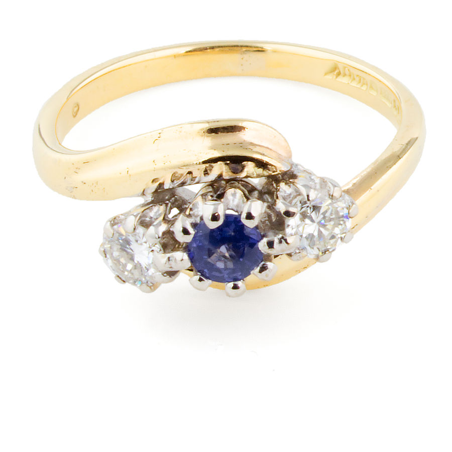 9ct gold Sapphire/Diamond 3 stone Ring size K